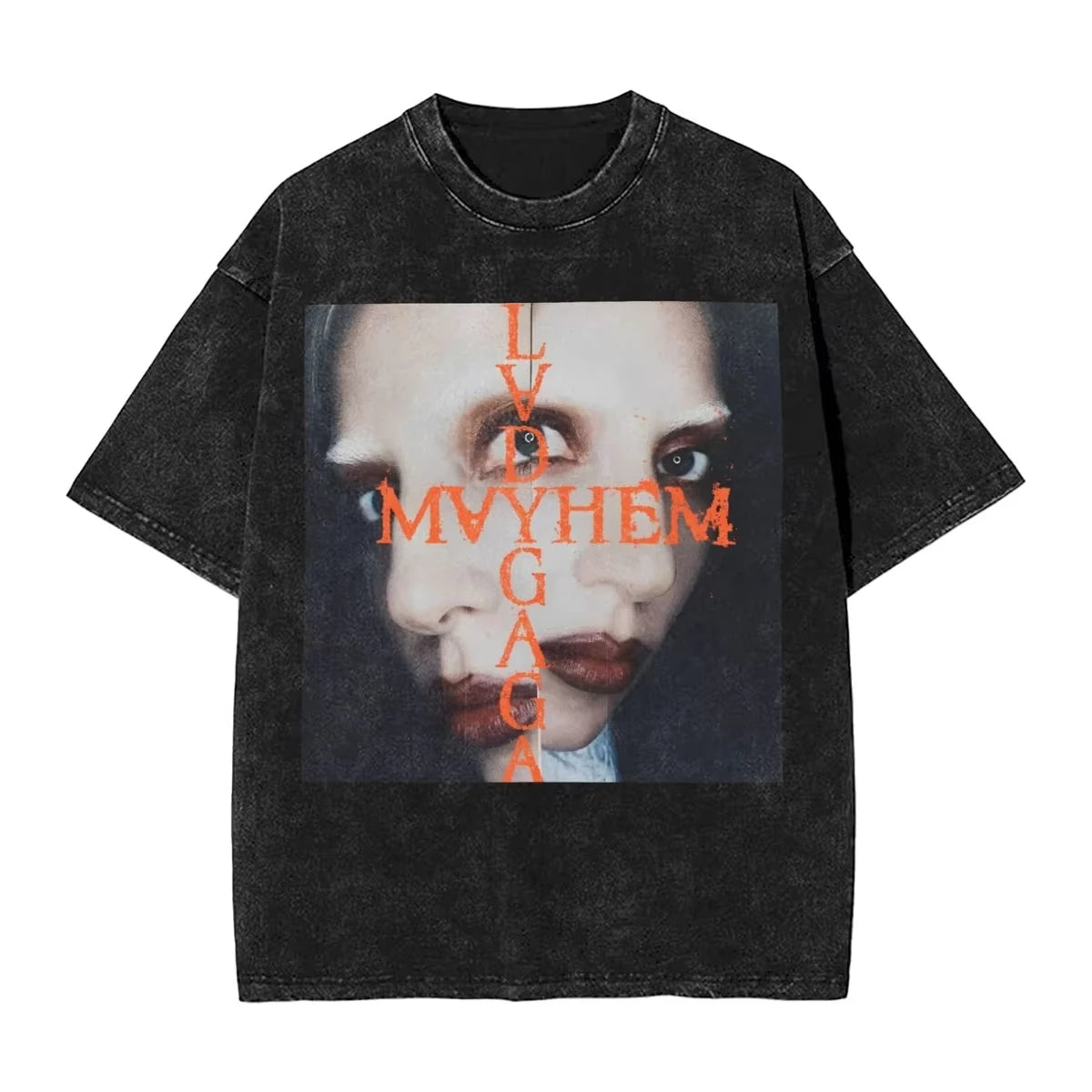 Washed T Shirts Lady Gaga Mayhem Hip Hop Retro Vintage High Street Streetwear Short Sleeve Print Tees Men's Women Tops Harajuku