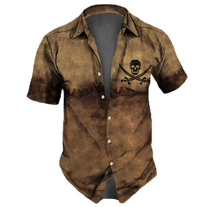 2023 Skull  Men's Shirts Lapel Streetwear Vintage Shirt For Men Street Hip Hop Short Sleeve Top Party Summer Men Hawaiian Shirts