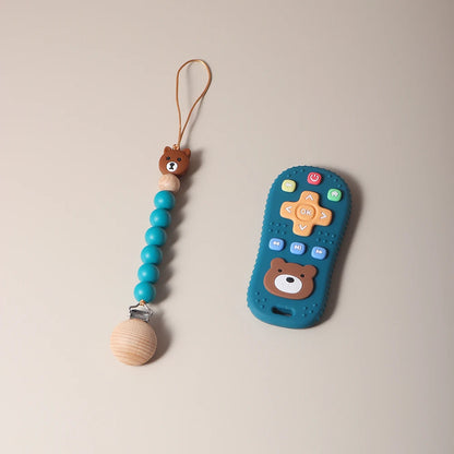 Pacifier clip and Baby Teether TV Remote Control Shape Silicone Teether Teething Toy Kids Sensory Educational Toy baby gift set