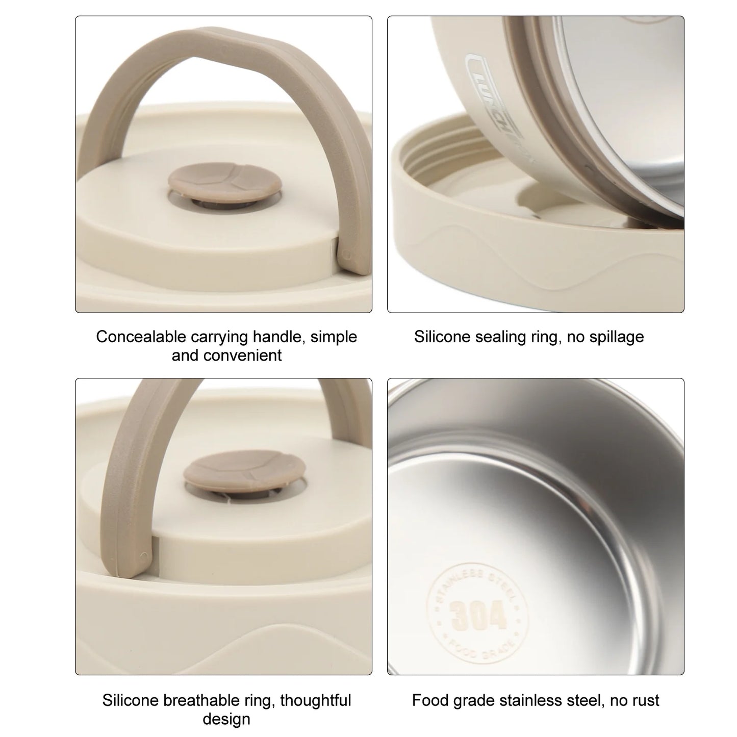Thermal Cooker Thermal Cooking Pot 420ml 304 Stainless Steel Double Layer Portable Round Shape Thermal Lunch Container