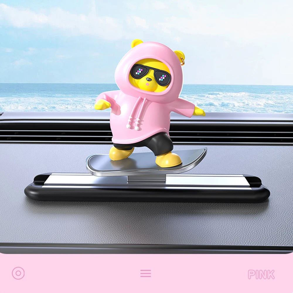 New Dashboard Car Decorations Skateboard Bear Magnetic Parking Number Plate Creative Car Cartoon Interior Interior Accessories