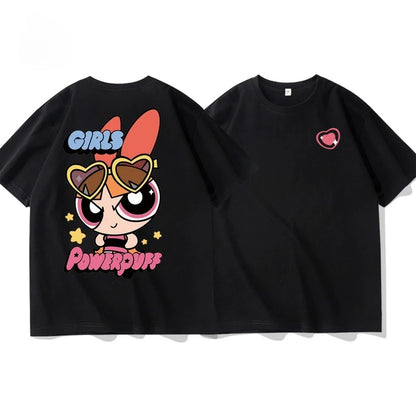 The Powerpuff Girls Collaboration Short-sleeved T-shirt for Men Women Casual Loose Pure Cotton Short Sleeve Versatile Sports Top