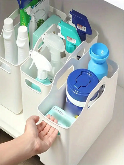 1-Piece Plastic Cleaning Supplies Storage Box - Multifunctional Storage Basket Suitable for Kitchen, Bathroom, Bedroom, Office and Dormitory - Durable Under-Sink Storage Rack for Household Items and Cleaning Essentials