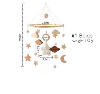 Baby Wooden Rattles Bed Bell Soft Felt Cartoon Elephant Cloudy Star Hanging Bed Bell Mobile Crib Montessori Education Toys