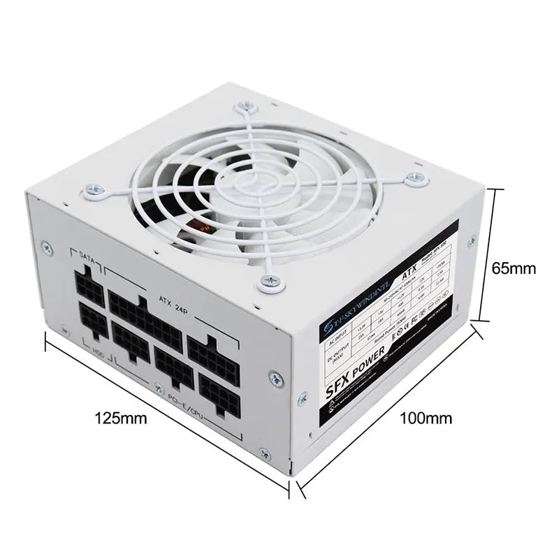 SFX500W Fully Modular Power Supply 500W White 20+ 4Pin Power source for PC Gaming Desktop Mini ITX Case Small Computer Case