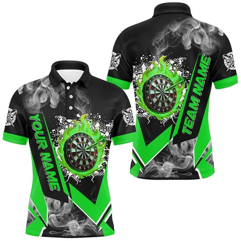 Cool 3D Personalized Orange Darts Board Flame Men Dart Polo Shirt Custom Team League Dart Jerseys Uniform Gift For Darts Lovers