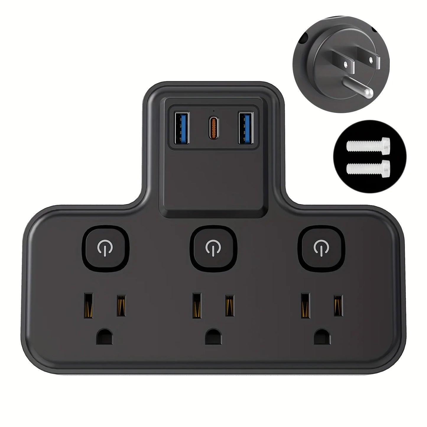 Independent switch socket extender with 3 USB ports and 20W PD fast charging, suitable for home, office, and school