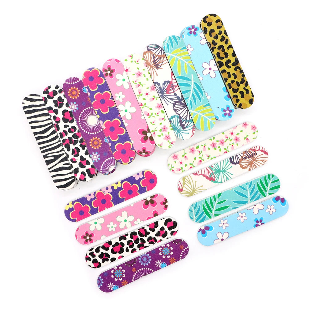 20pcs 9cm Cartoon Printed Emery Board Nail Files Beauty Assorted Cute Patterns Double Sided Manicure Pedicure Tools Nail Care