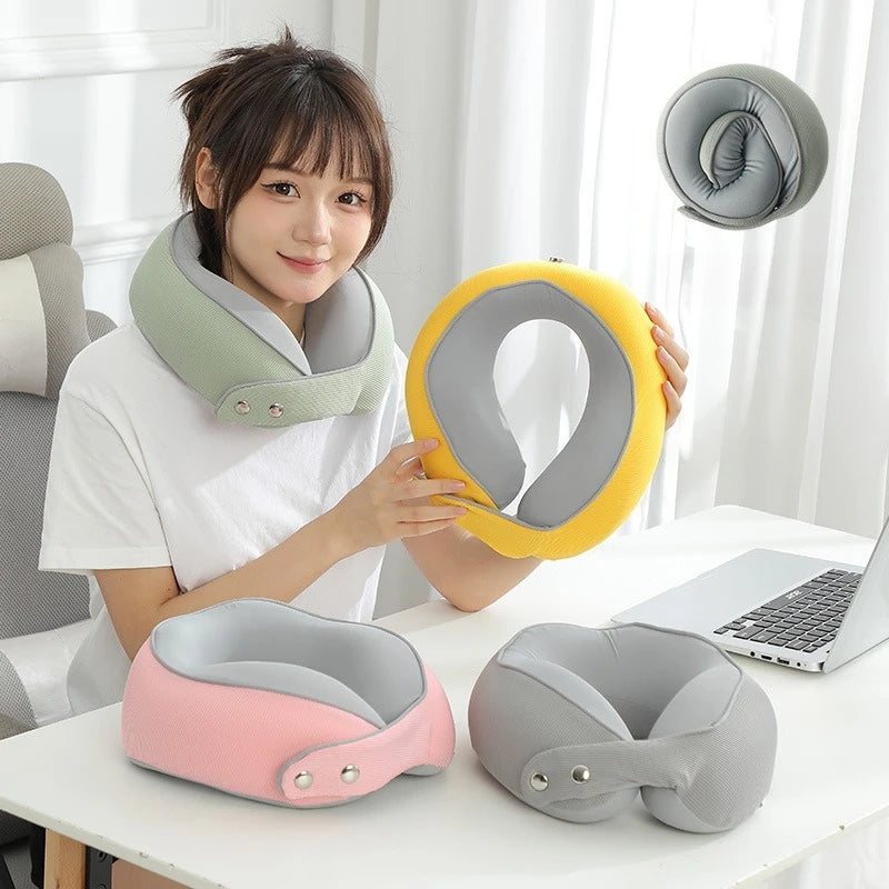 Memory Cotton U Shaped Neck Pillow Comfortable Portable Storable Travel Airplane Office Nap Use