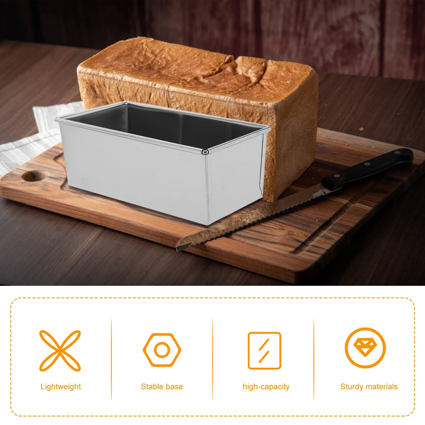 1pcs Square Toast Mold Stainless Steel Bread Baking Pan Non-Stick Loaf Tin Oven Bakeware For Home Kitchen Silver