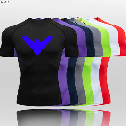 Compression Nightwing Print Tops For Men T Shirt Rashguard Jiu Jitsu Gym Fitness Running Train   ing Shirts Jersey Short Sleeved