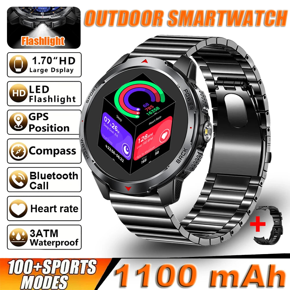 2026 New Smart Watch Men with Flashlight Sports 3ATM Waterproof 1100 mAh Large battery BT Call  Man for Android iOS Smartwatch