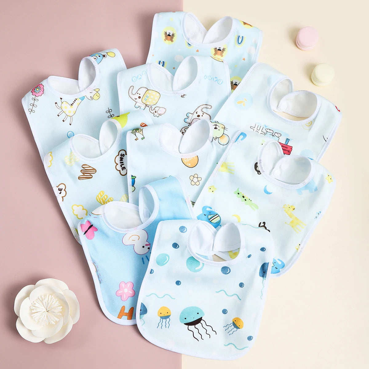 Random 4/6/8/10PCS Baby Bibs Cotton Waterproof Bib Children Feeding Clothes Protection Kids Toddler Scarf for Newborns Boys Girl