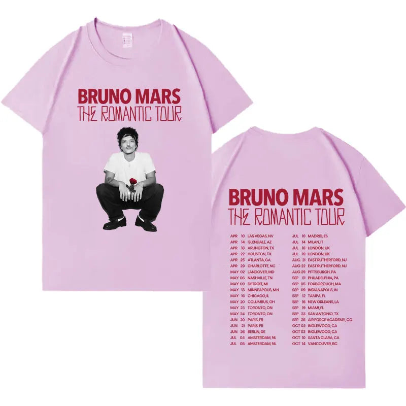 Rapper Bruno Mars Double Sided Print Tshirt Mens Women Casual Harajuku Short Sleeve T-shirt Crewneck Tide Cotton Tees Streetwear