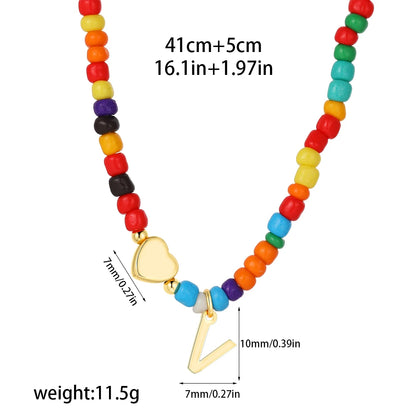 Colorful 26 Initial Letter Necklace Wedding for Women Adjustable Fashion Heart Beads Clavicle Chain Necklaces Christmas Jewelry