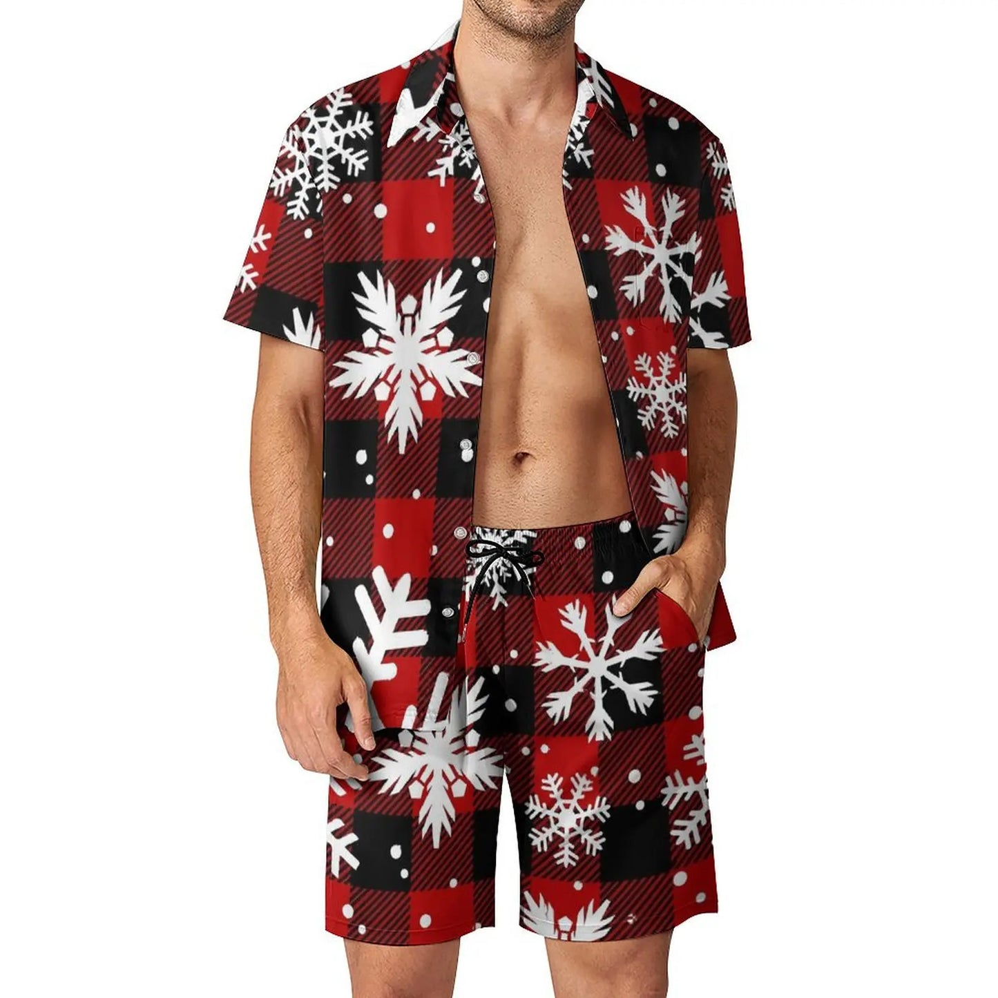 2025 Christmas Men Sets Animal Print Casual Shorts Summer Novelty Beach Shirt Set Short-Sleeved Big Size Suit Christmas Gift