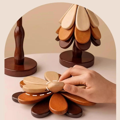 Wooden Table Coasters 5pcs Christmas Tree Trivets Heat Resistant Desk Coaster Tree Design Stand Table Mat Coaster Placemats