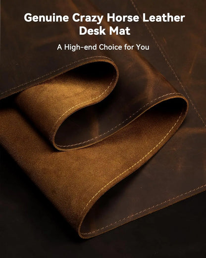 Crazy Horse Leather Desk Mat, XXL Desk Pad, Retro Larger Mouse pad and Self-Healing Laptop Pad for Home & Office