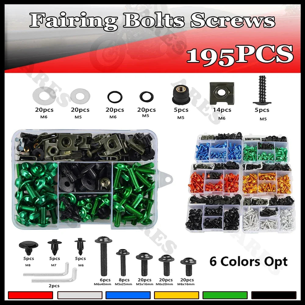 195Pcs Motorcycle Accessories Aluminum Fairing Bolt Screws Kit Nut Clip For Honda CB650R CB500X CB400 CB500 CB650 CB125R CB1000R