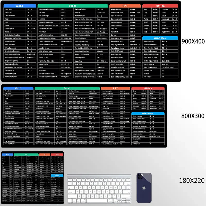 Windows Excel Keyboard Shortcuts Mouse Pad Gaming Rug 90X40cm Table Mausepad with Seamed Anti-slip Base Office Computer Desk Mat