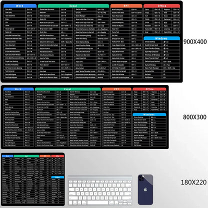 Windows Excel Keyboard Shortcuts Mouse Pad Gaming Rug 90X40cm Table Mausepad with Seamed Anti-slip Base Office Computer Desk Mat
