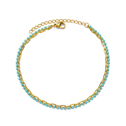 Zircon Cross Anklets For Women Gold Color Stainless Steel Cross Anklet Double Chain Summer Beach Party Jewelry Gift Accessories