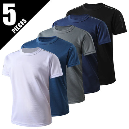 5/1 Piece Summer Boys And Teenagers Quick Drying Sports Short Sleeved T-shirt 130-175 Big Size Brother's Loose Casual Basic Top