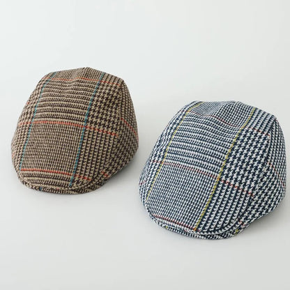 British Style Children's Forward Cap Retro Plaid Newsboy Hat Casual Octagonal Trendy Korean Version Knitted Casual Artist Hat