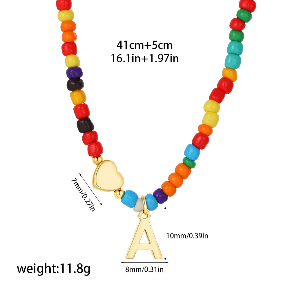 Colorful 26 Initial Letter Necklace Wedding for Women Adjustable Fashion Heart Beads Clavicle Chain Necklaces Christmas Jewelry