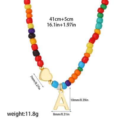 Colorful 26 Initial Letter Necklace Wedding for Women Adjustable Fashion Heart Beads Clavicle Chain Necklaces Christmas Jewelry