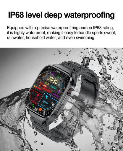 2025 New Smart Watch 2.04-inch AMOLED Screen Bluetooth Call IP68 Waterproof 650mA Sports Smartwatches Men Android Military-Grade