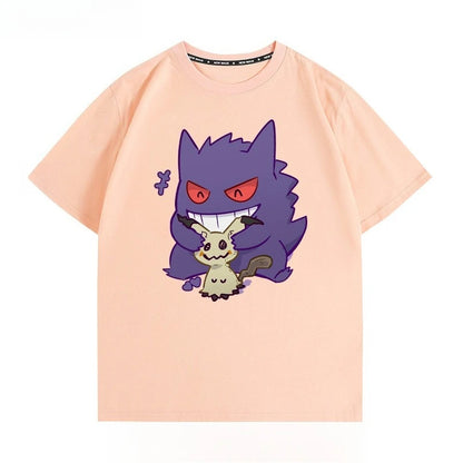 Pokémon Peripheral Clothes Gengar Cartoon Couple Wear Short-sleeved Top Men and Women Summer Animation Peripheral Joint T-shirt
