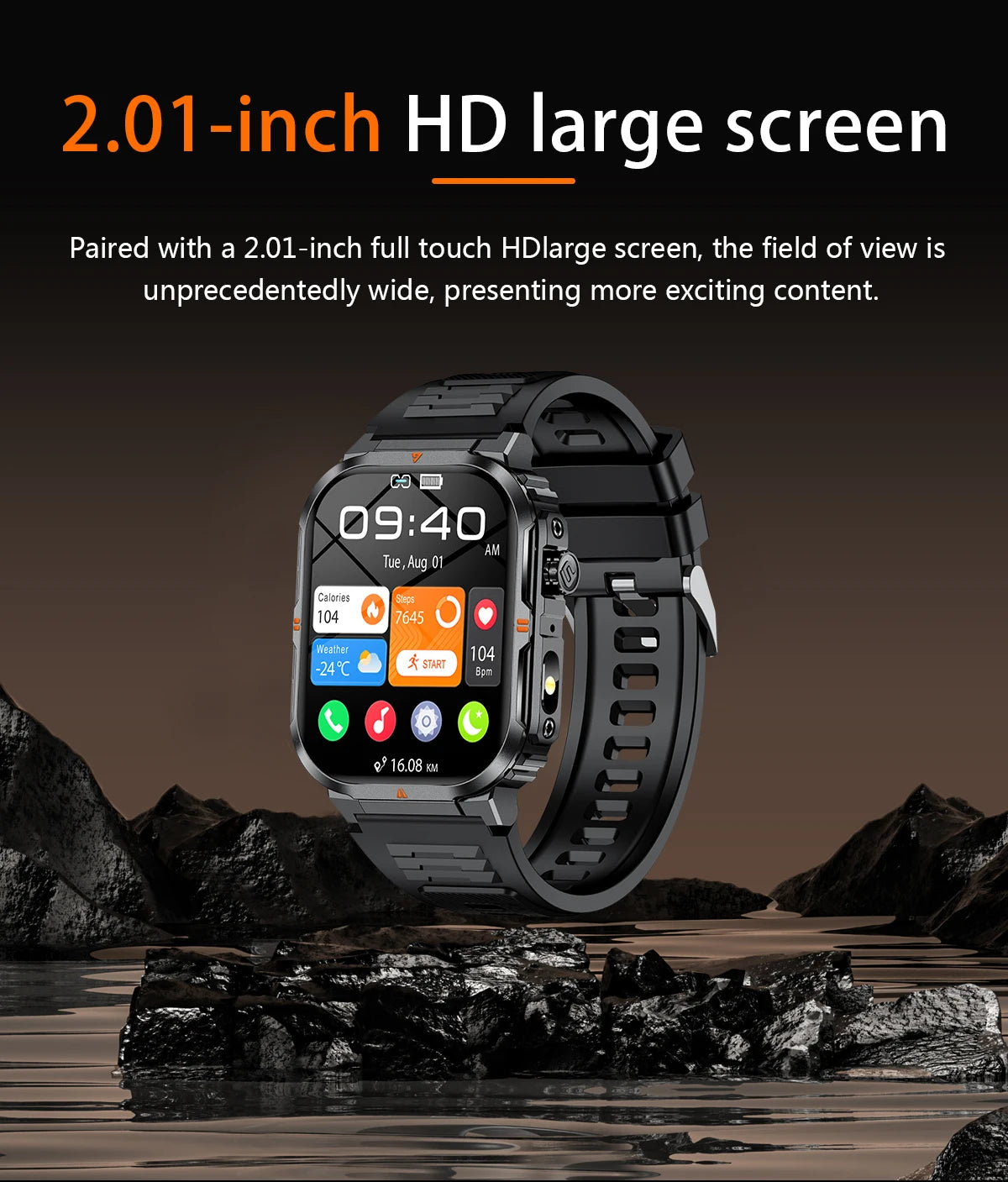 New Smart Watch For Men Women 2.01inch Large Screen Bluetooth Call LED Flashlight Sports Fitness Bracelet Waterproof Smartwatch