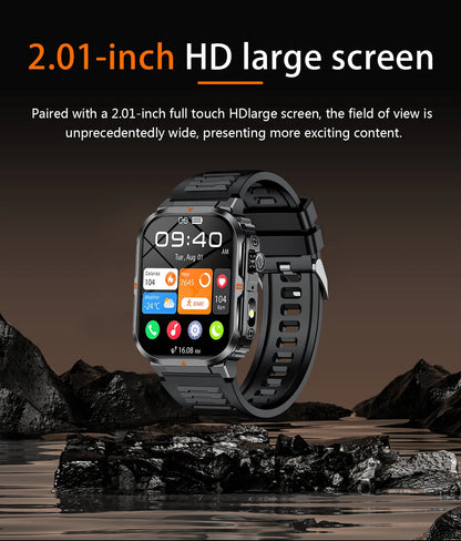 New Smart Watch For Men Women 2.01inch Large Screen Bluetooth Call LED Flashlight Sports Fitness Bracelet Waterproof Smartwatch