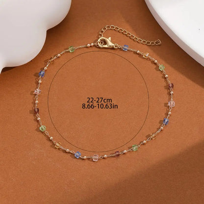 QIAMNI Colorful Crystal Chain Anklet Multicolor Bohemian Geometric Anklets Bracelet Women Summer Beach Foot Party Show Jewelry