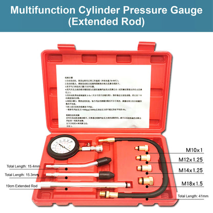 Cylinder Compression Tester Kit 0-300 PSI Dual Scale Quick Coupler Brass Fittings Gauge Engine Diagnostic Tool Car Motorcycle