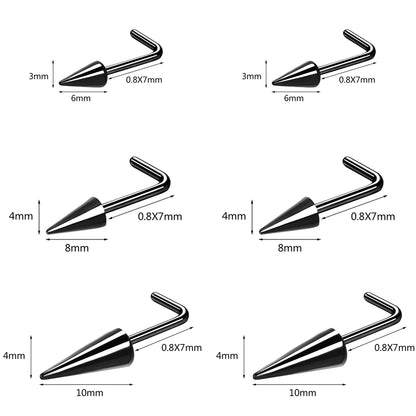 ZS 20G Black Spike Nostril Piercings Stainelss Steel Cone Nose Studs Doule Nose Piering Jewelry Long Spike Nostril Ring Chain