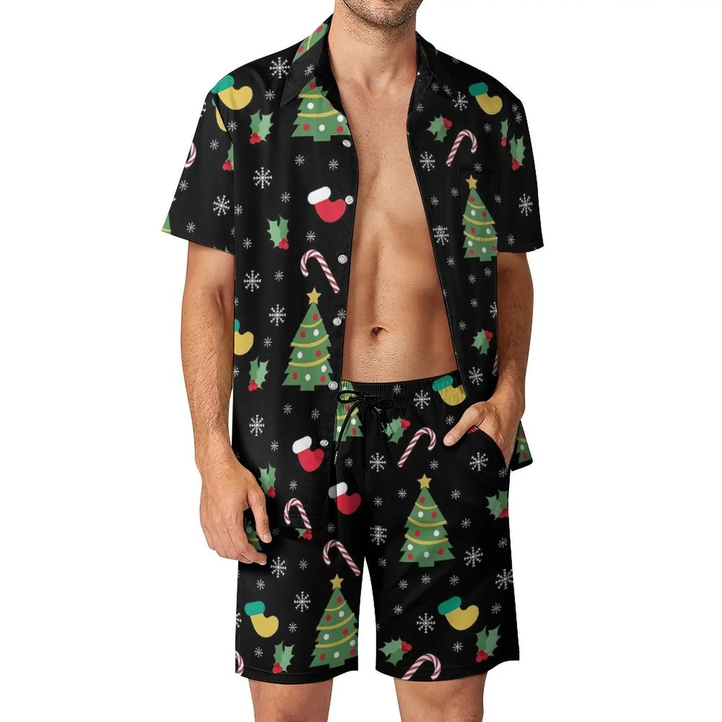 2025 Christmas Men Sets Animal Print Casual Shorts Summer Novelty Beach Shirt Set Short-Sleeved Big Size Suit Christmas Gift