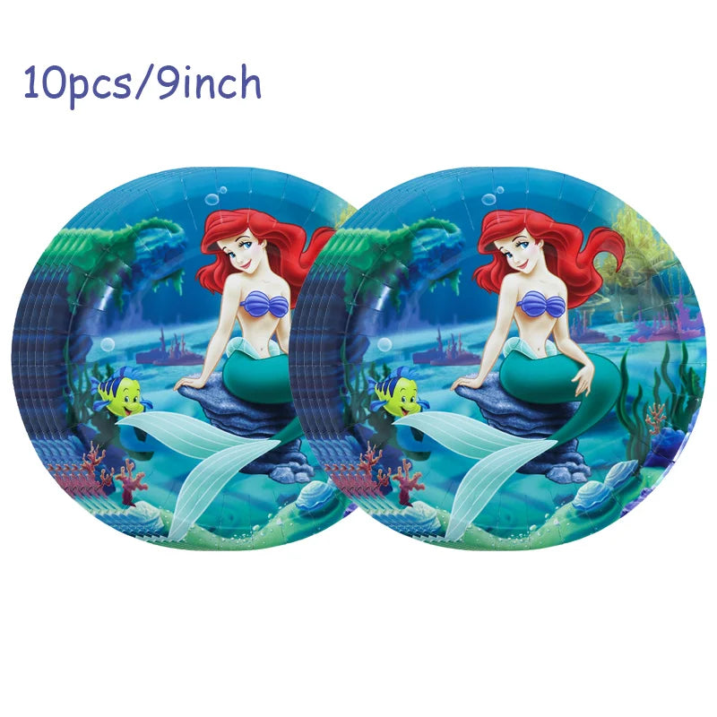 The Little Mermaid Birthday Party Decoration Princess Ariel Paper Napkin Plate Cup Tablecloth Balloons Kids Baby Shower Supplies