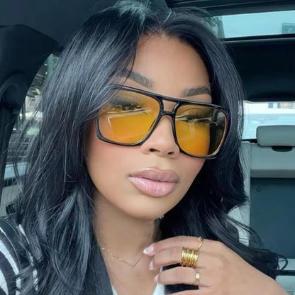 Vintage Double Bridge Yellow Sunglasses Women Oversized Square Frame Luxury Shades Sun Glasses Female Pilot Eyewear