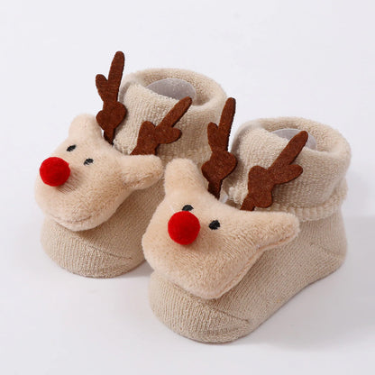 Kids Children's Socks for Girls Boys Non-slip Knitted Cotton Toddler Cute Elk Baby Christmas Socks for Newborns Infant Socks