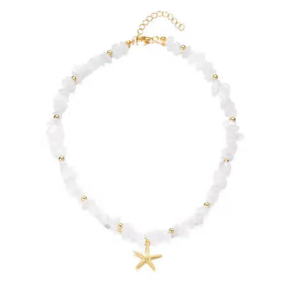 White Turquoise Beaded Chain Starfish Pendant Ankle Summer Bracelet Charm Sandals Barefoot Beach Foot Bridal Jewelry