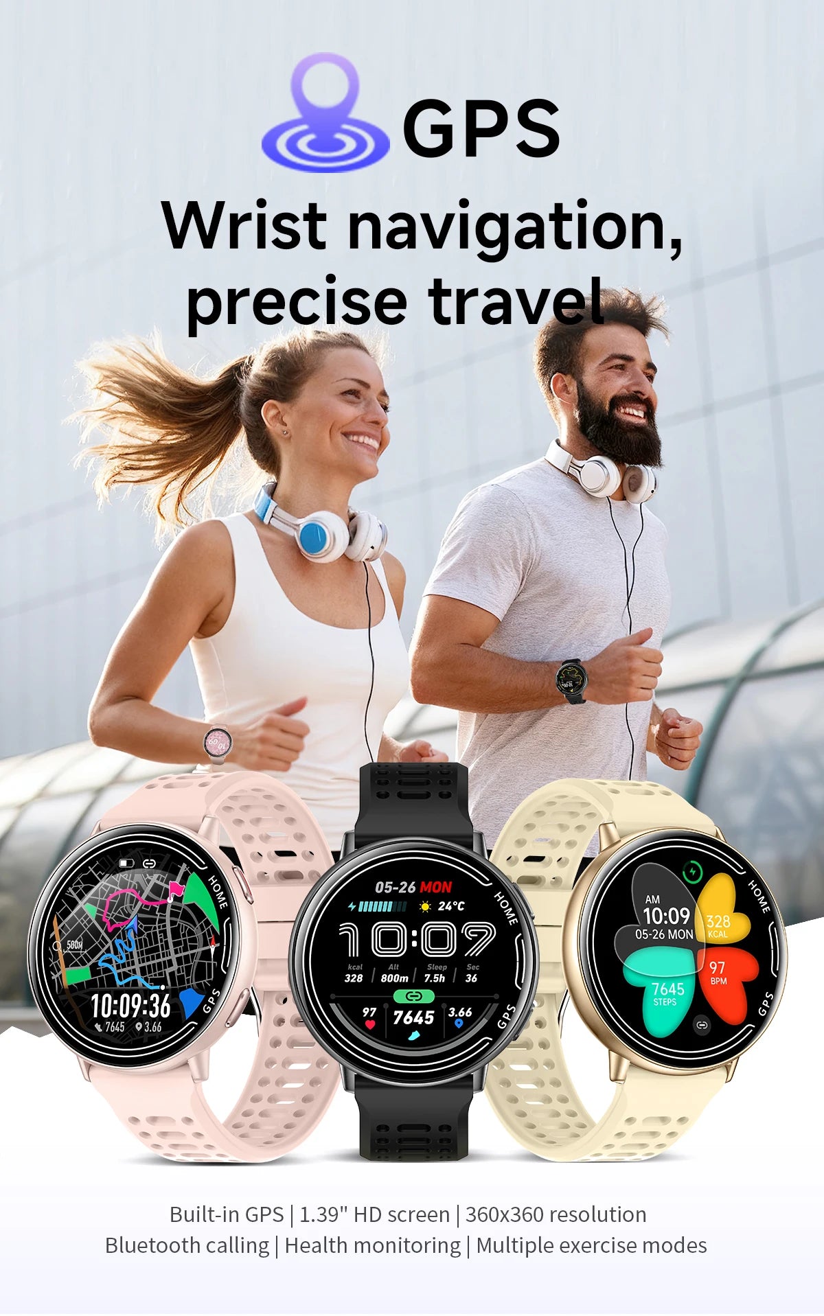 Smart Watch for Men Women Built-in GPS Fitness Watch with BT Calls 100+ Sport Modes IP68 Waterproof Smartwatch for Android iOS