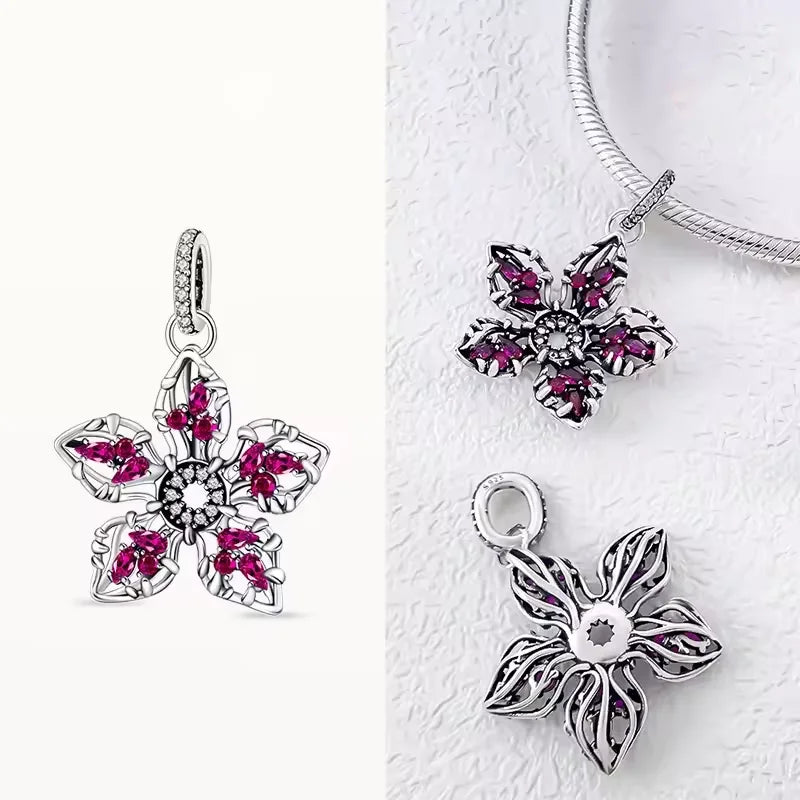Disney Plata De Ley 925 Silver Charm Monster Activity Flowers Pendant Beads Original Women Bracelets Bangles DIY Jewelry Gift