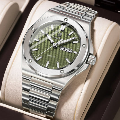 POEDAGAR High Quality Men Clock Date Week Waterproof Fashion Watch For Man Stainless Steel Luxury Men's Quartz Watches Reloj+Box