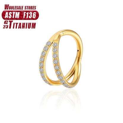 F136 Titanium Piercing Hinged Segment Hoops CZ Stone Nose Rings Ear Cartilage Tragus Helix Earrings Piercing Body Jewelry