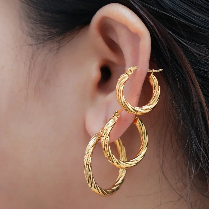 3pair/set Simple Twist Circle Round Hoop Earrings for Women Waterproof Stainless Steel Huggie Ear Buckle Statement Jewelry 2025