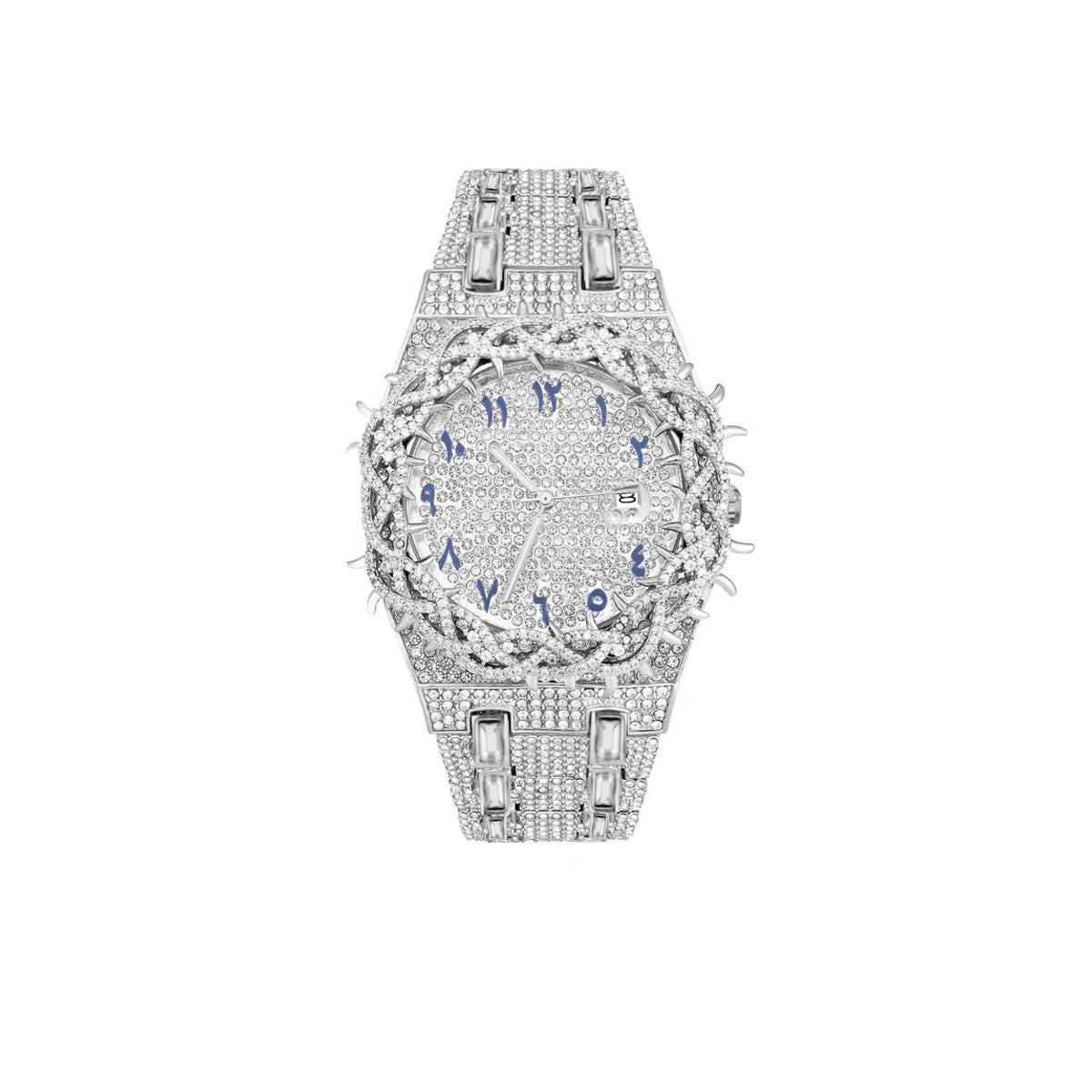 PINTIME Cool Black Watch For Men Luxury Thorn Crown Quartz Watches Fashion Hip Hop Iced Diamond Wristwatch Man Dropshipping