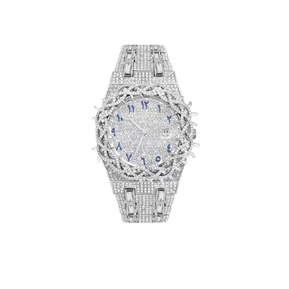PINTIME Cool Black Watch For Men Luxury Thorn Crown Quartz Watches Fashion Hip Hop Iced Diamond Wristwatch Man Dropshipping