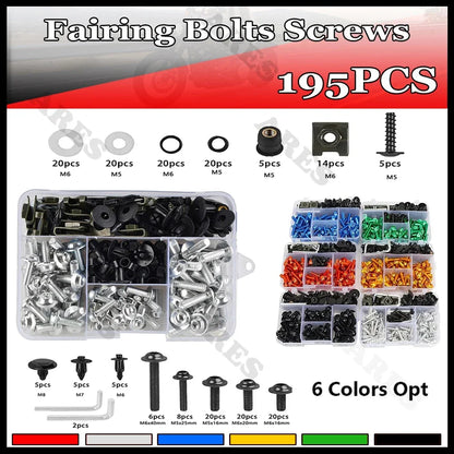 195Pcs Motorcycle Accessories Aluminum Fairing Bolt Screws Kit Nut Clip For Honda CB650R CB500X CB400 CB500 CB650 CB125R CB1000R